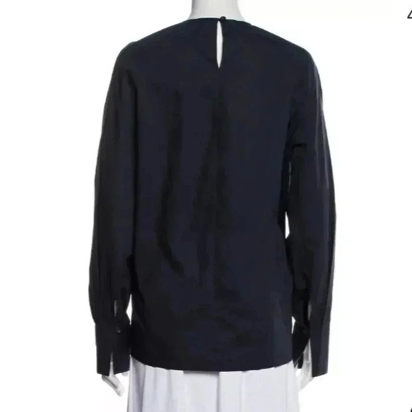 Thakoon Ruched Shoulders Cotton Crew Neck Long Sleeve Blouse - Picture 2 of 5